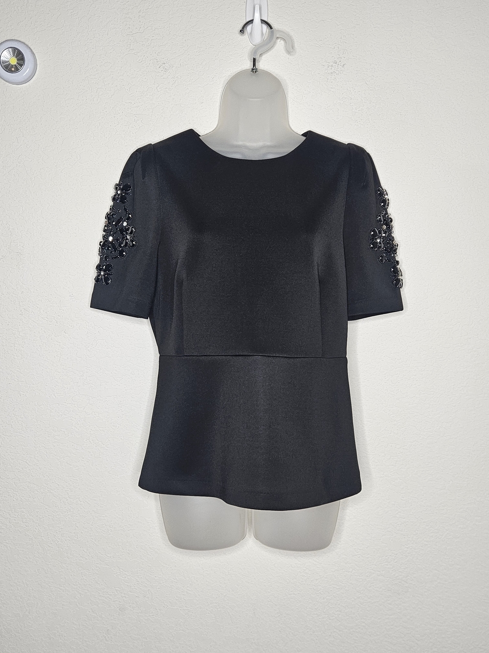 Line & Dot Coen Black Embellished Floral Beaded Peplum Top Formal Event